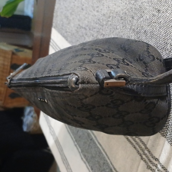 Authentic Gucci Vintage Hand Bag Pouch Purse GG Canvas Leather Black - Picture 5 of 16